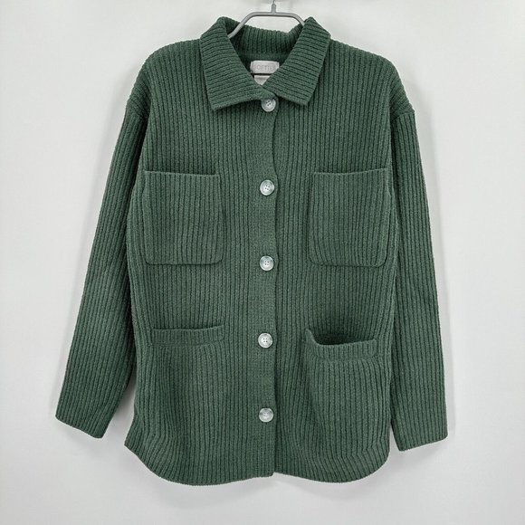 Softies Rib Chenille Knit Shacket Shirt Jacket sz S Dusty Green Button Front NEW - Picture 1 of 6
